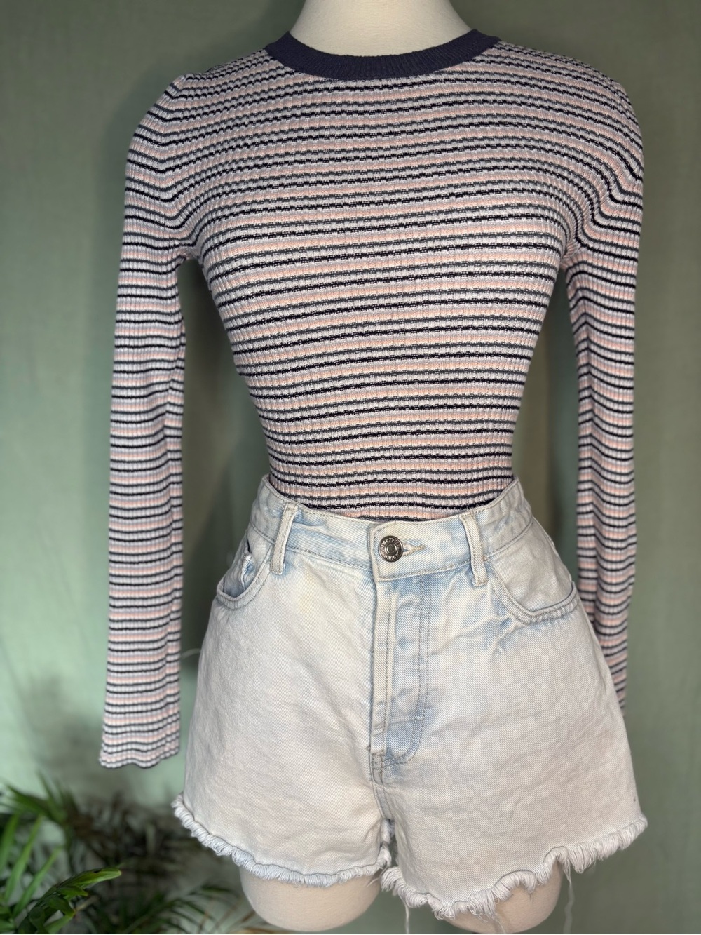 American Eagle Ribbed Crewneck Stripe Long-Sleeve Tee
